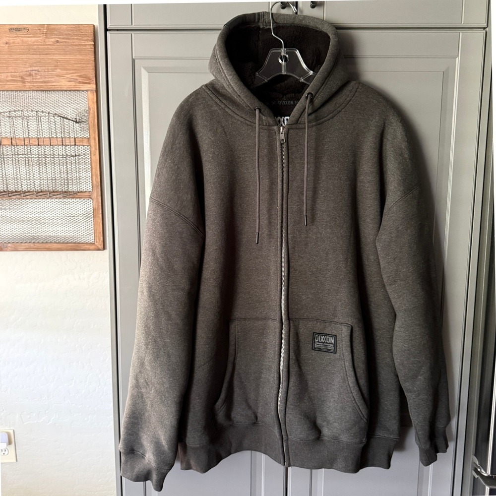 Dixxon Flannel Co Men's Sherpa Lined Zip Up Hoodie, Heather Charcoal, XL